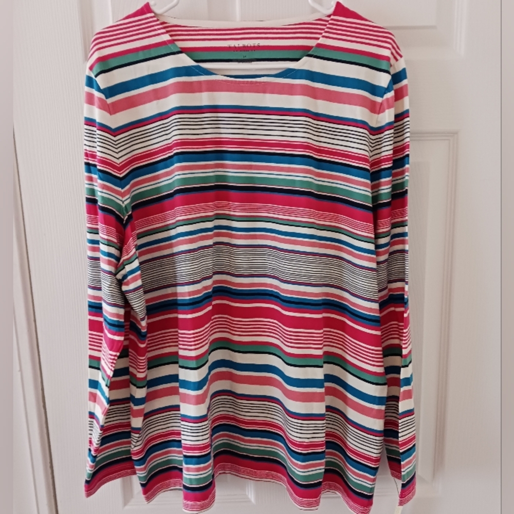 NWT Talbots Blue And Pink Striped Cotton Long Sleeve Top. Size 3X.